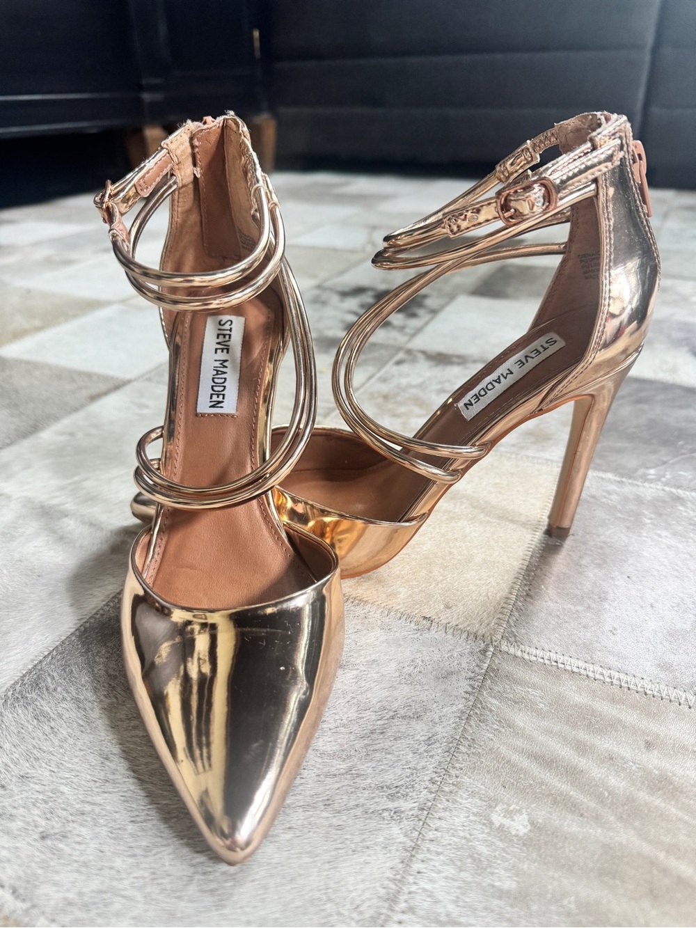 Steve Madden Metallic Rose Gold Strappy Pointed Heels